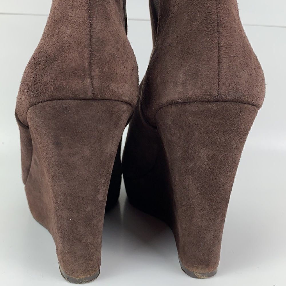 Jessica Simpson Brown Suede Leather wedge platform ankle boots - Picture 6 of 12